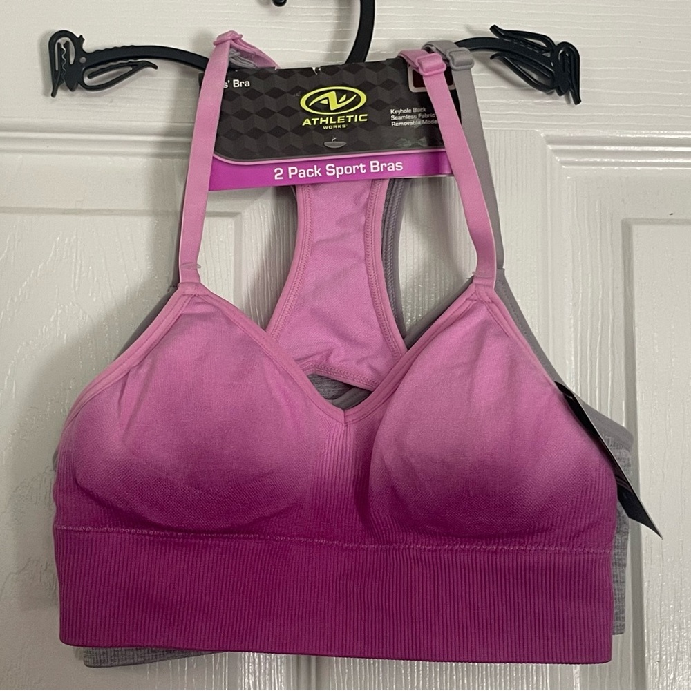 Athletic Works‎ Girls Pink and Gray Racerback Sport Bra Set! NWT! Size Small.